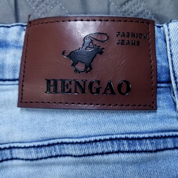 Hengao Jeans Mens 46X32 Blue Slim Straight Leg Medium Wash American Denim - Picture 10 of 11